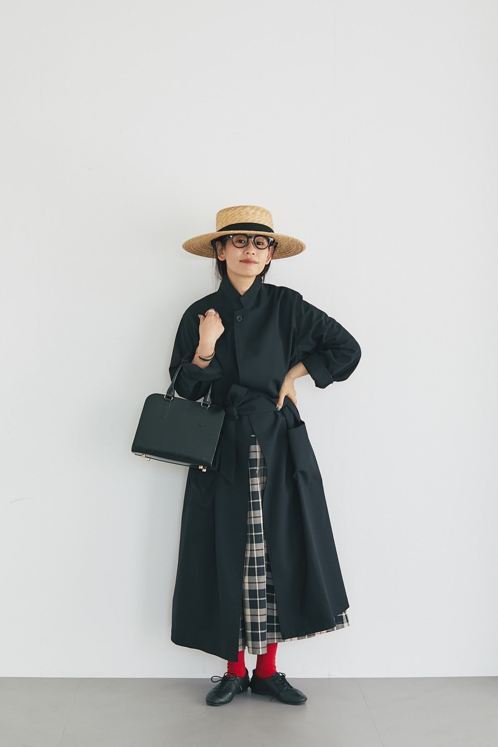 Soft pleats check skirt Black - tartan check